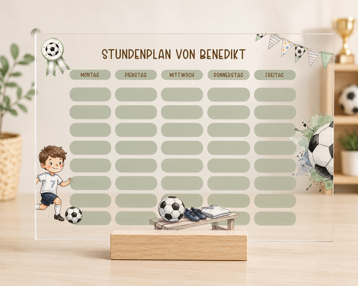 Personalisierter und beschreibbarer Stundenplan aus Acryl - Fußball
