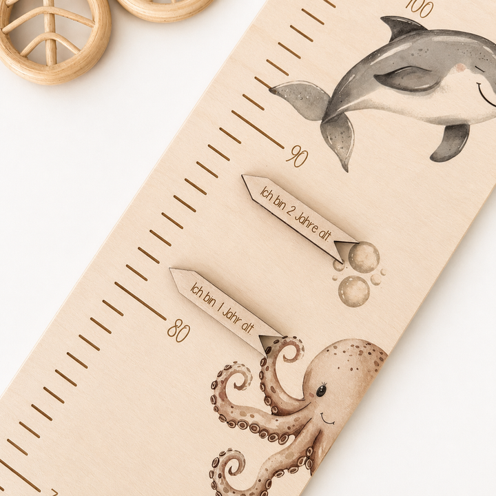 personalisierbare Kindermesslatte mit Meerestieren