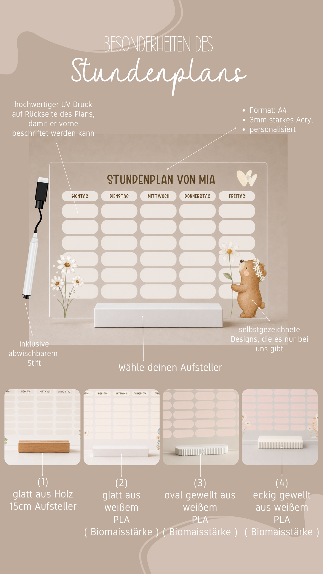 Personalisierter und beschreibbarer Stundenplan aus Acryl - Hase